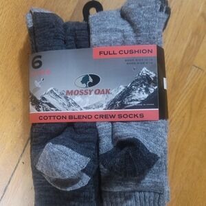 NWT Mossy Oak Mens 6 Pair Cotton Blend Crew Socks Full Cushion Shoe Sz 6-10